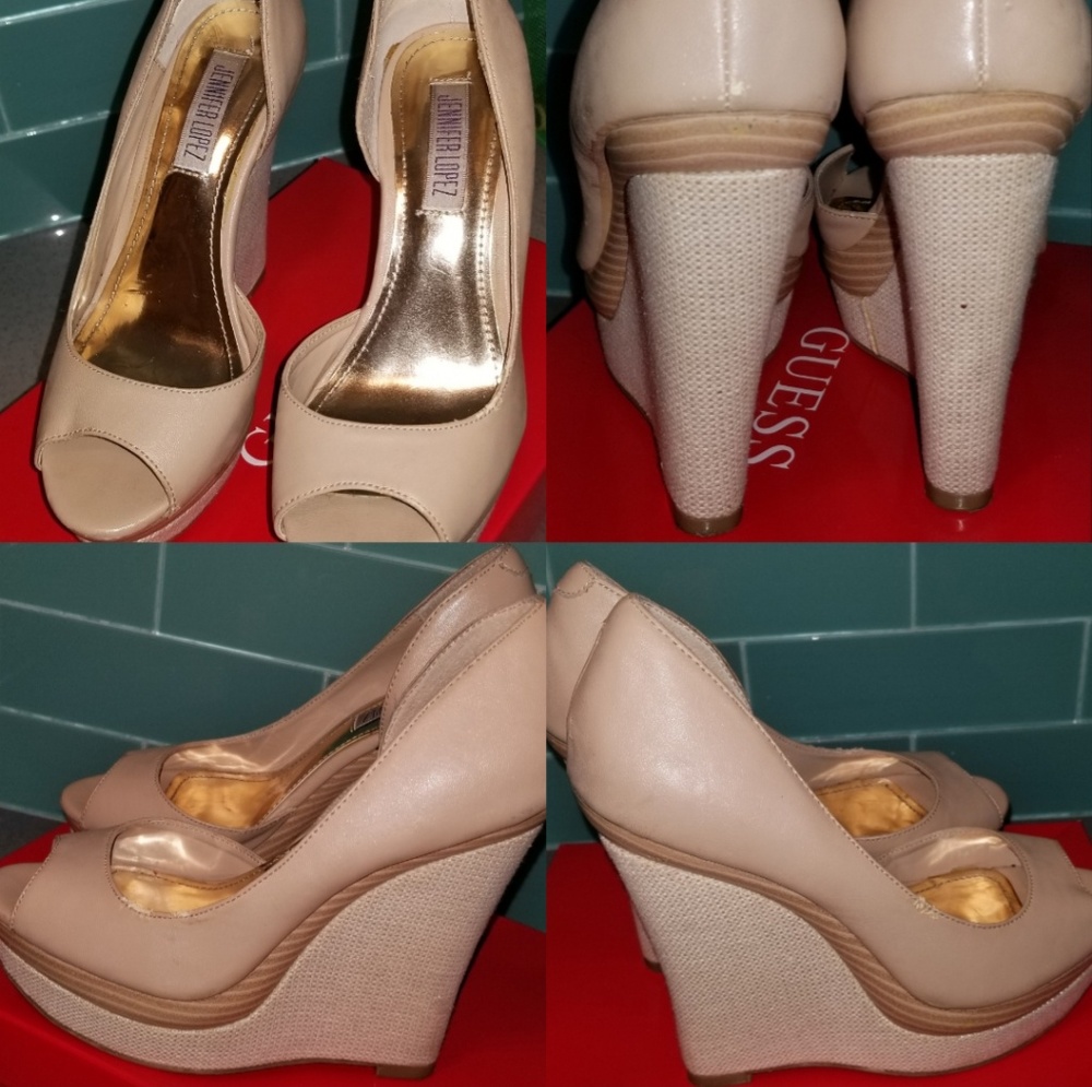 Jennifer Lopez Peep Toe Nude Wedges- Size 5.5